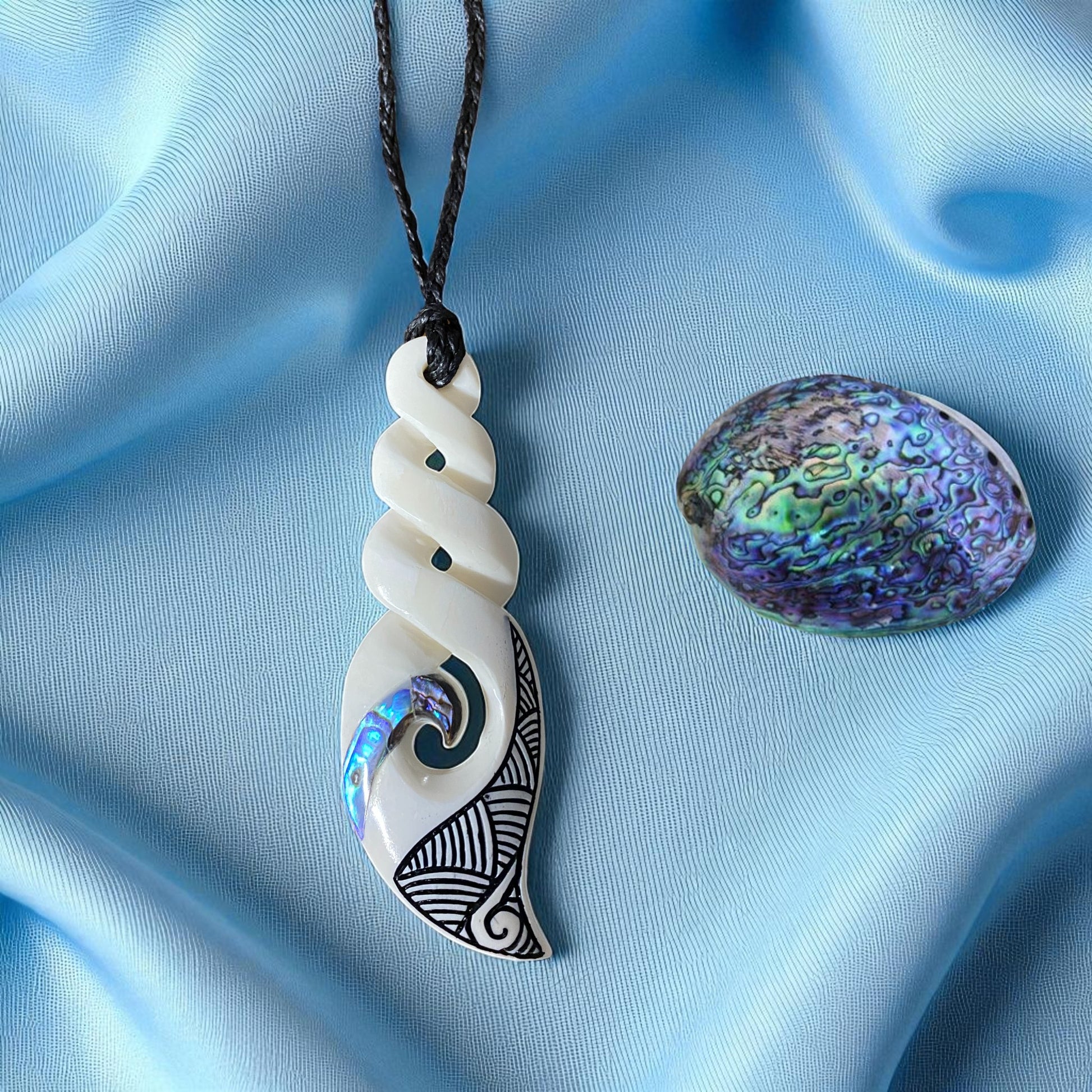 Bone Quad Twist with Paua Shell Pendant 