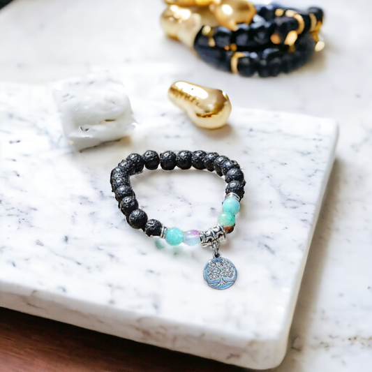 Nudi Point Red & Green Agate Tree of Life Lava Stone Bracelet