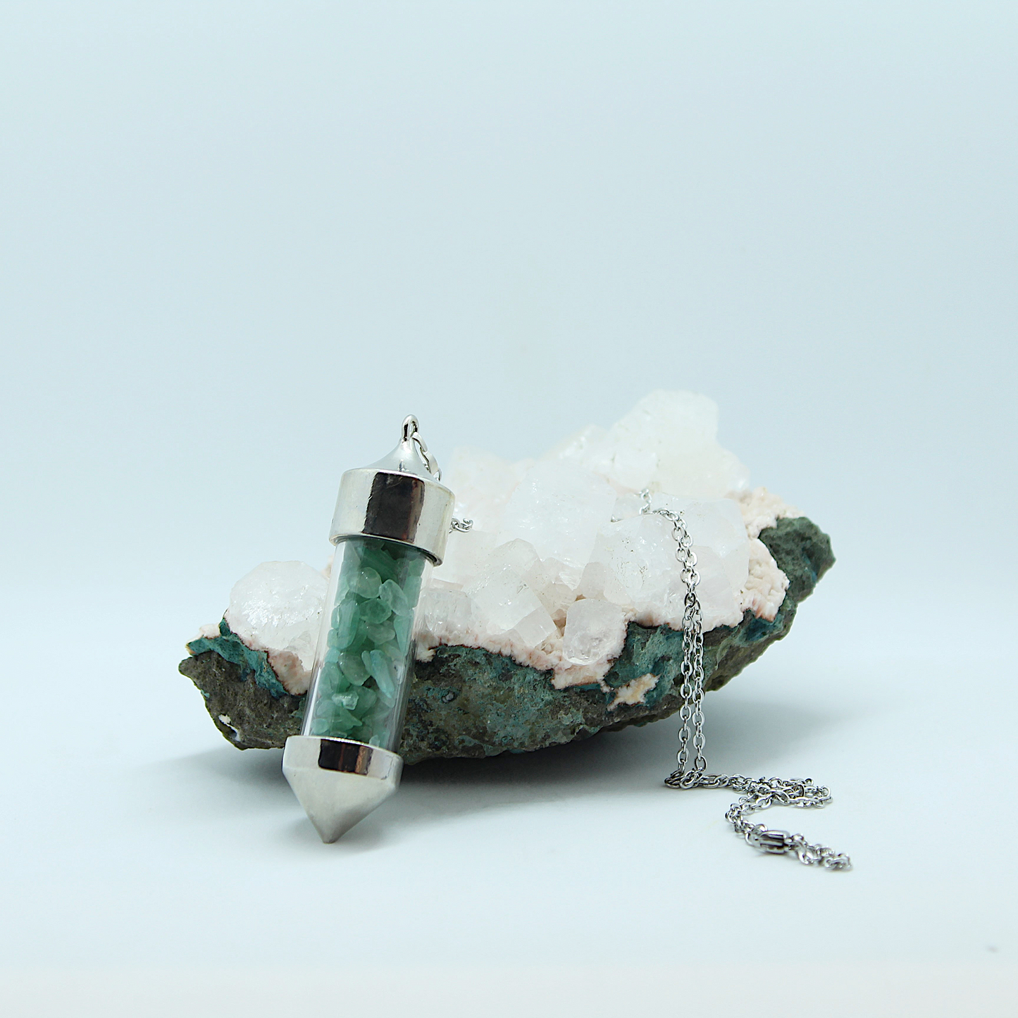 Nudi Point Crystal Bottle Pendant - Green Aventurine