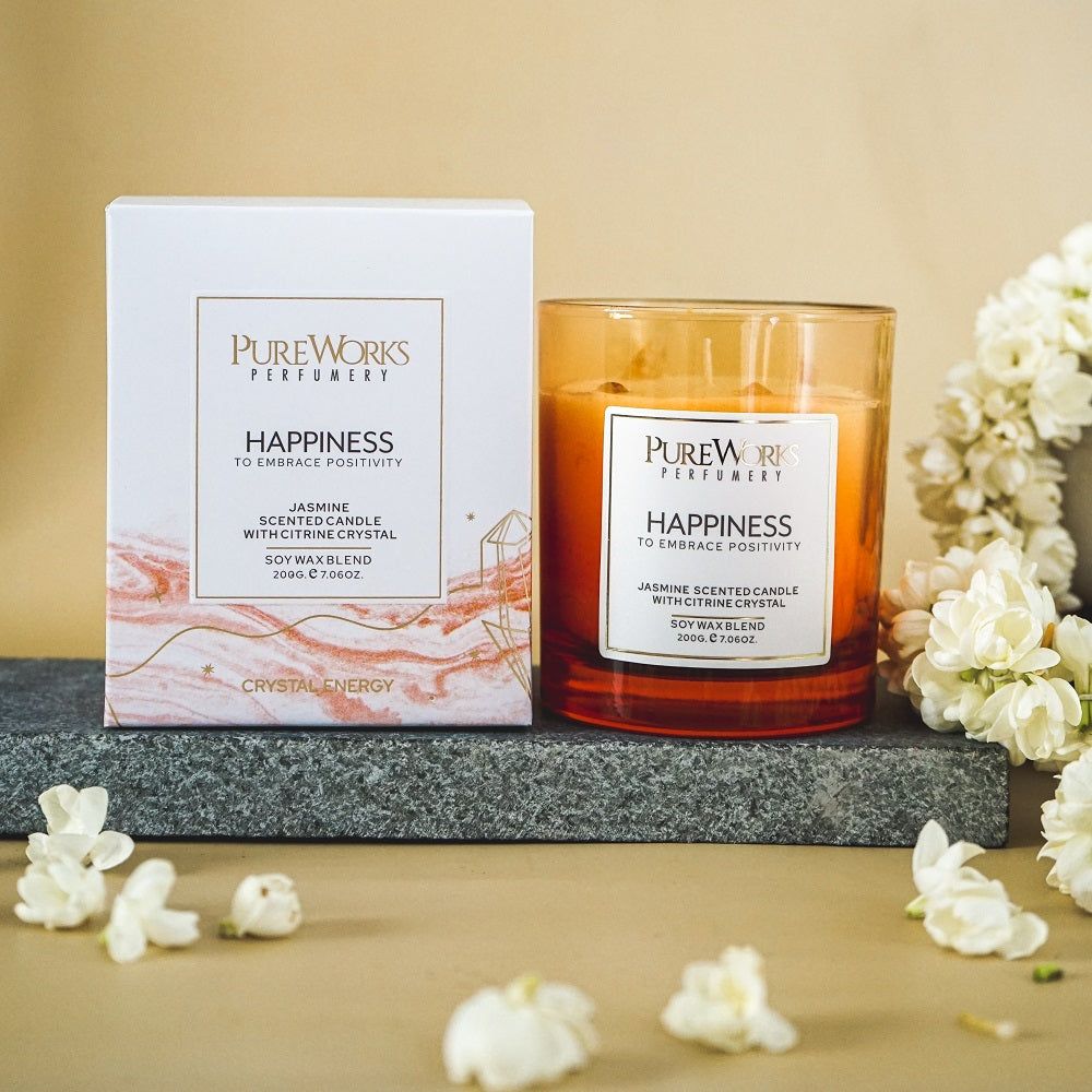 Happiness Jasmine with Citrine Crystal Energy Candle 200gm