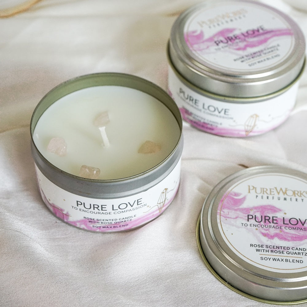 Pure Love Rose with Rose Quartz Crystal Energy Candle 80gm