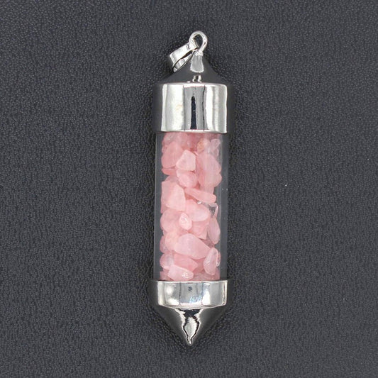 Nudi Point Crystal Bottle Pendant - Rose Quartz