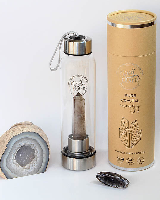 Nudi Point Crystal Elixir Water Bottle - Smoky Quartz (Stainless Steel)