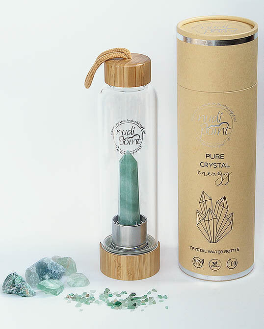 Nudi Point  Crystal Elixir Water Bottle - Green Aventurine (Bamboo)