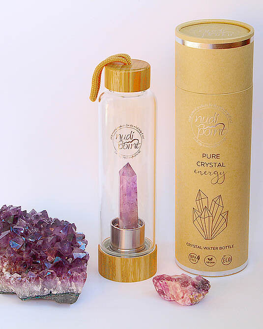 Nudi Point Crystal Elixir Water Bottle - Rose Quartz (Bamboo)