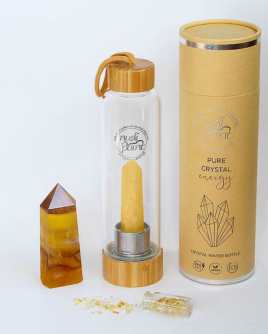 Nudi Point Crystal Elixir Water Bottle - Citrine (Bamboo)
