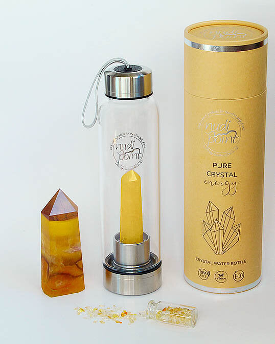 Nudi Point Crystal Elixir Water Bottle - Citrine (Stainless Steel)