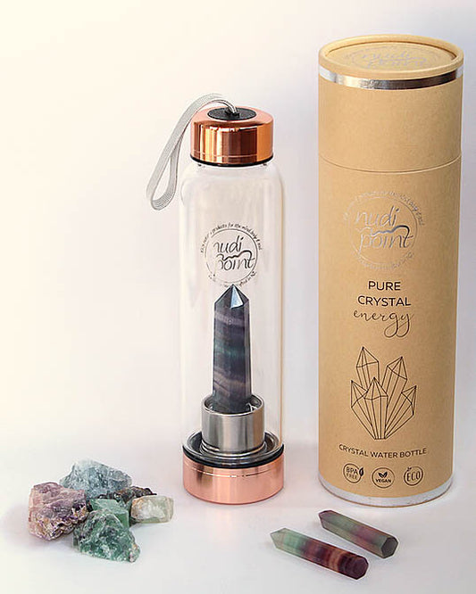Nudi Point Crystal Elixir Water Bottle - Rainbow Flourite (Copper)