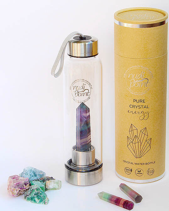 Nudi Point Crystal Elixir Water Bottle - Rainbow Flourite (Stainless Steel)