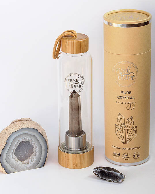 Nudi Point Crystal Elixir Water Bottle - Smoky Quartz (Bamboo)