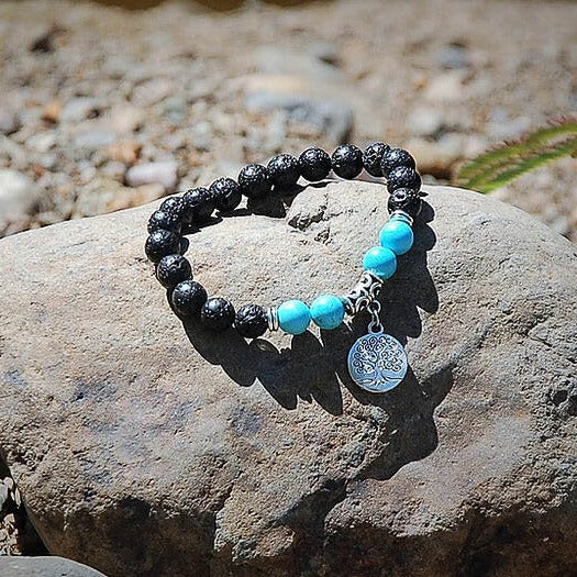 Nudi Point Turquoise & Tree of Life Lava Stone Bracelet